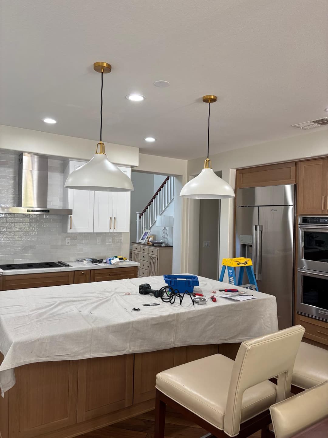 picture of  installed lights in a kitchen luxury and custom workdone by a licensed contractor